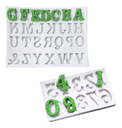 Kit: Molde De Silicone Números e Letras Vintage - 2 peças