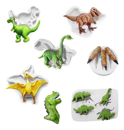 Kit: Moldes de Silicone Dinossauros - 7 peças