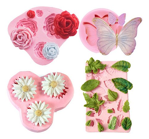 Kit: Moldes De Silicone Folhas e Flores - 4 peças