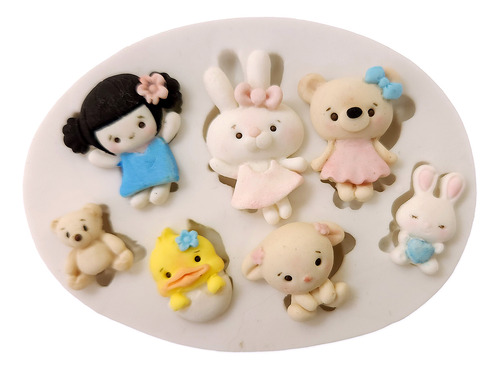 Molde de Silicone: Menina e Animais