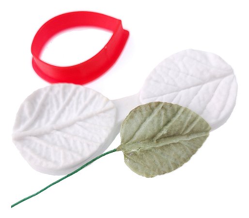 Molde de Silicone e Cortador: Folha - 2,5 x 3,5 cm