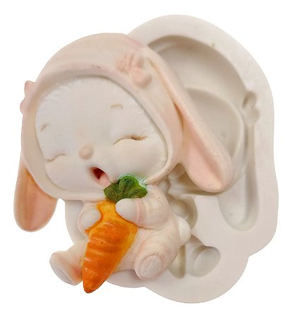 Molde de Silicone: Coelho com Cenoura - 7,0 x 6,5 cm