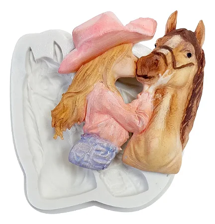 Molde de Silicone: Vaqueira com Cavalo - 8,0 x 7,0 cm