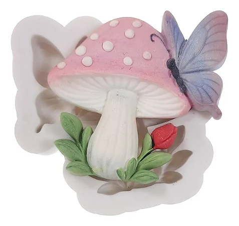 Molde de Silicone: Cogumelo com Borboleta - 7,5 x 7,5 cm