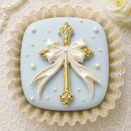 Molde de Silicone: Cruz com Laço - 7,0 x 5,0 cm