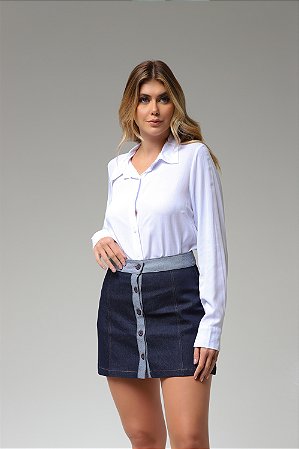 Saia Jeans com Botões Frontais