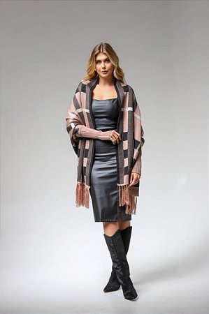 Poncho Estampa xadrez Preto e Marrom