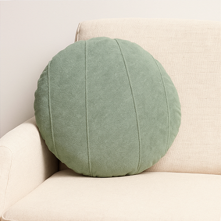 ALMOFADA REDONDA COMPLETA TECIDO BOUCLE COM REFIL COR VERDE CLARO 43CM