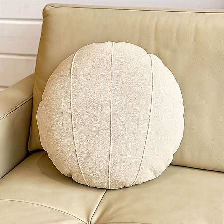 ALMOFADA REDONDA COMPLETA TECIDO BOUCLE COM REFIL COR BEGE CRU 43CM