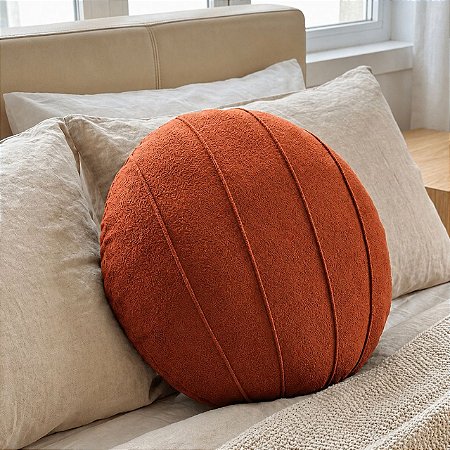 ALMOFADA REDONDA COMPLETA TECIDO BOUCLE COM REFIL COR TERRACOTA 43CM