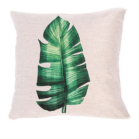 CAPA ALMOFADA LINHO FOLHA VERDE 45x45
