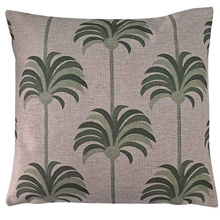 CAPA DE ALMOFADA LINHO COQUEIROS VERDE DECORATIVA 45x45 CM