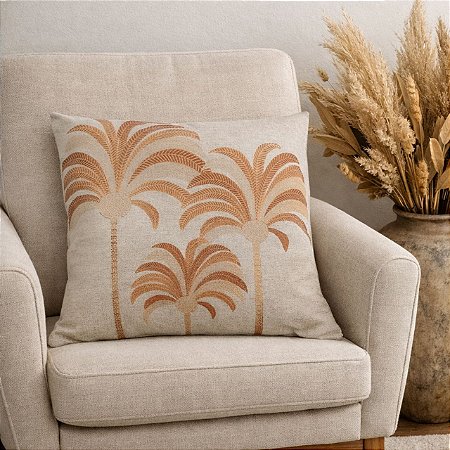 CAPA DE ALMOFADA LINHO COQUEIROS MARROM 45x45 CM