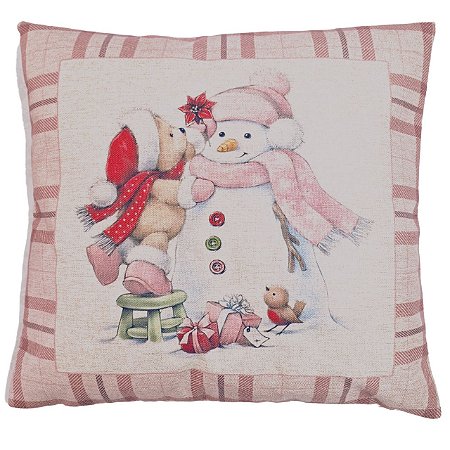 CAPA DE ALMOFADA LINHO BONECO DE NEVE NATAL ROSE 45x45