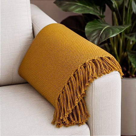 MANTA SOFA PESEIRA ALGODAO ESCAMA DIVERSAS CORES 1.80X1.20M - MOSTARDA