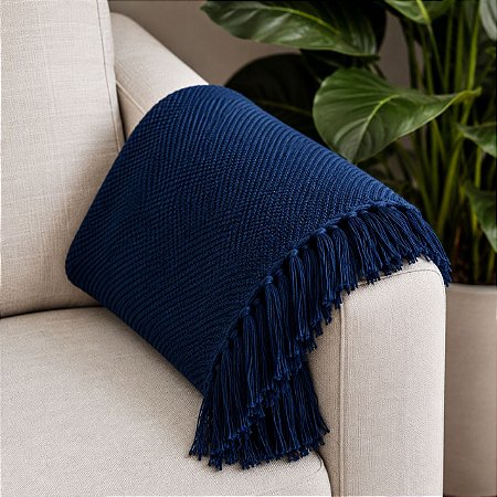 MANTA SOFA PESEIRA ALGODAO ESCAMA DIVERSAS CORES 1.80X1.20M - AZUL MARINHO