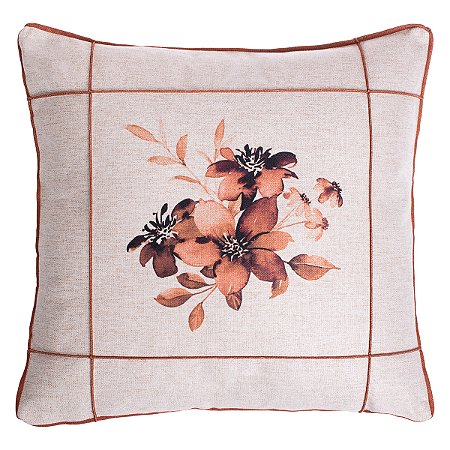 CAPA ALMOFADA LINHO FLORAL LUXO 45x45  - TERRACOTA