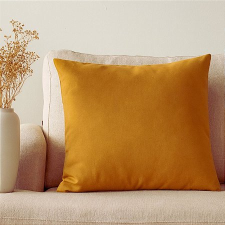 CAPA DE ALMOFADA COR MOSTARDA EM LINHO 45X45 CM