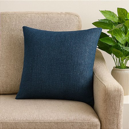 CAPA DE ALMOFADA LINHAO AZUL MARINHO 45X45 CM