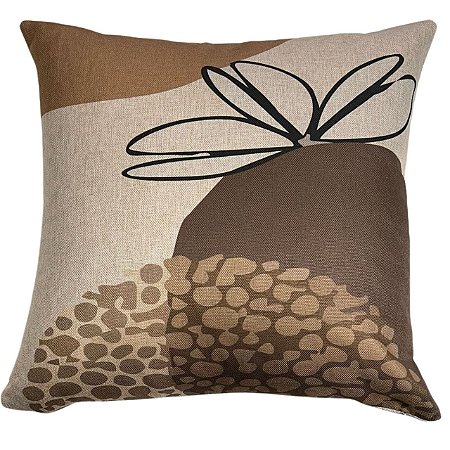 CAPA DE ALMOFADA LINHO FLOR BEGE MARROM 45X45 CM
