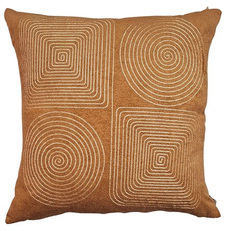 CAPA DE ALMOFADA BOUCLE BORDADA ARABESCO MOSTARDA 50X50CM
