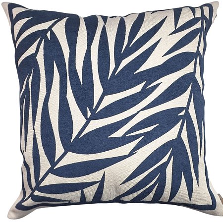 CAPA ALMOFADA LINHO BOUCLE FOLHAS AZUL 50X50CM