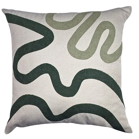 CAPA ALMOFADA LINHO BORDADA ARABESCO VERDE 50X50CM