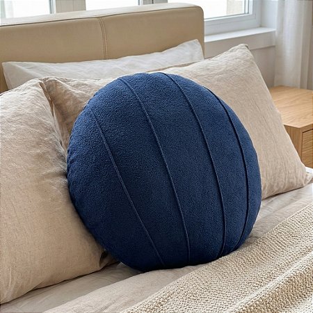ALMOFADA REDONDA BOUCLE COMPLETA COM REFIL AZUL MARINHO 43CM