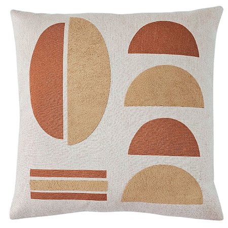 CAPA ALMOFADA LINHO APLIQUE BOUCLE ESTAMPA 45X45CM TERRACOTA