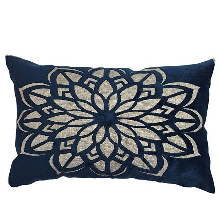 CAPA ALMOFADA RETANGULAR LINHO APLIQUE BOUCLE AZUL  30X50 CM