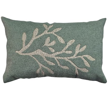 CAPA ALMOFADA RETANGULAR  LINHO APLIQUE BOUCLE VERDE 30X50CM