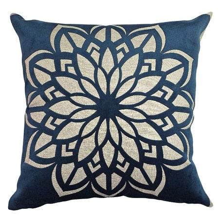 CAPA DE ALMOFADA LINHO APLIQUE BOUCLE AZULMARINHO 45x45 CM