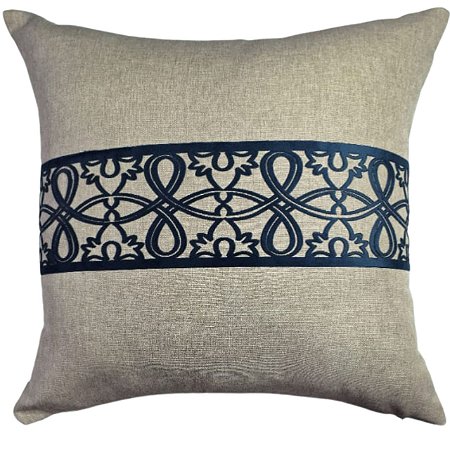 CAPA DE ALMOFADA LINHO APLIQUE BOUCLE AZUL MARINHO 45x45 CM
