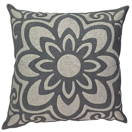 CAPA DE ALMOFADA LINHO  APLIQUE BOUCLE CINZA ESCURO 45x45 CM