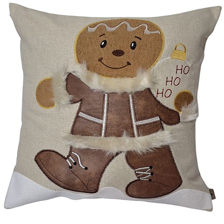 CAPA DE ALMOFADA LINHO BORDADA GINGER NATAL 50X50CM