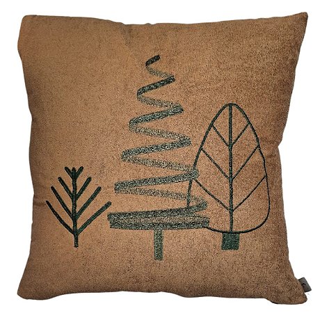 CAPA DE ALMOFADA BOUCLE BORDADA TRIO DE ARVORE NATAL 50X50CM