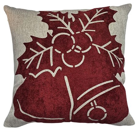 CAPA DE ALMOFADA LINHO APLIQUE BOUCLE  SINO NATAL  50X50 CM