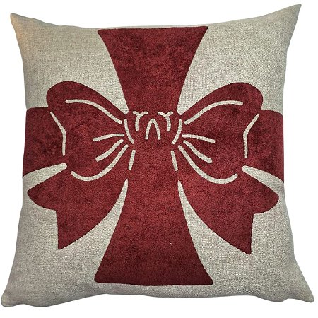 CAPA DE ALMOFADA LINHO APLIQUE BOUCLE LACO NATAL 50X50 CM