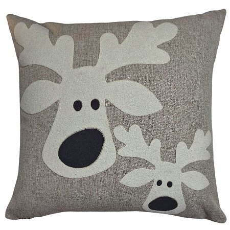 CAPA DE ALMOFADA LINHO APLIQUE BOUCLE NATAL RENA 45X45 CM