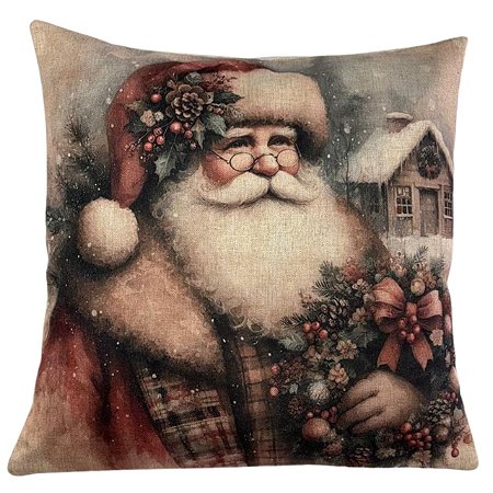 CAPA DE ALMOFADA LINHO PAPAI NOEL NATAL ROSE 45x45 CM