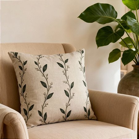CAPA DE ALMOFADA LINHO FOLHAGEM VERDE 45X45CM