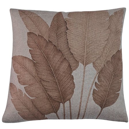 CAPA DE ALMOFADA LINHO FOLHAS RAMOS TERRACOTA  45X45CM