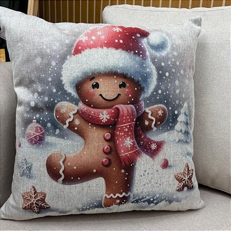 CAPA DE ALMOFADA LINHO GINGER BREAD NATAL 45x45CM