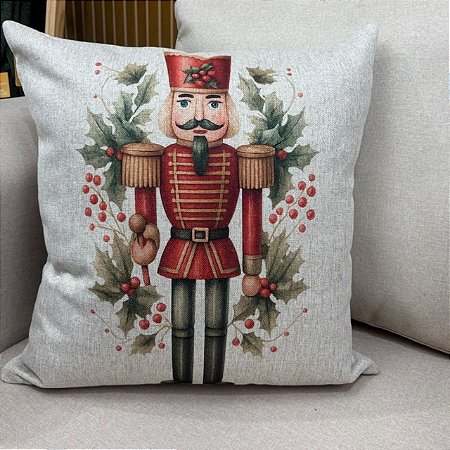 CAPA DE ALMOFADA LINHO SOLDADO CHUMBO NATAL 45x45CM