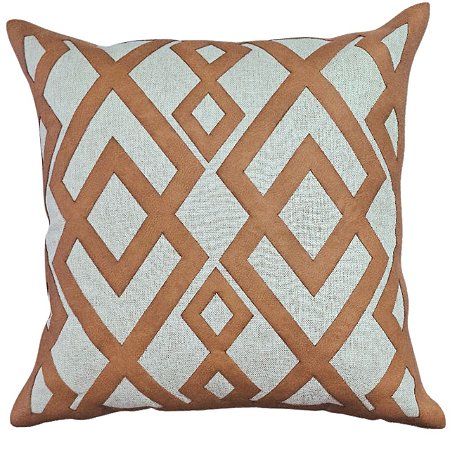 CAPA DE ALMOFADA LINHO COM APLICACAO COURO CARAMELO 45x45CM