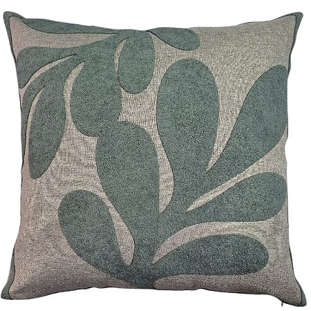 CAPA DE ALMOFADA LINHO COM APLIQUE BOUCLE VERDE CLARO 50X50