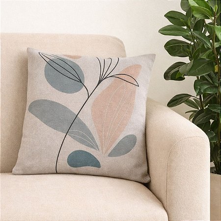 CAPA DE ALMOFADA LINHO FOLHAGEM VERDE SALMAO 45X45CM