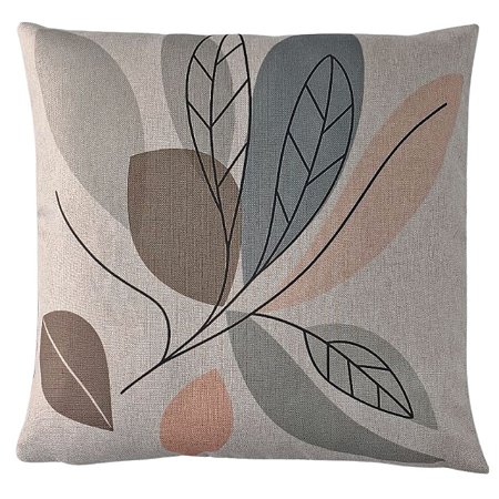 CAPA DE ALMOFADA LINHO FOLHAGEM VERDE SALMAO 45X45CM