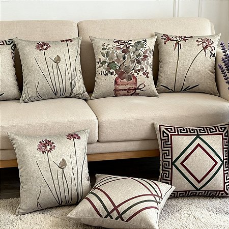 CAPA DE ALMOFADA LINHO ESTAMPADA ROSE FLORAL 45X45CM