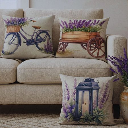CAPA DE ALMOFADA LINHO ESTAMPA FLORAL LAVANDA 45X45CM